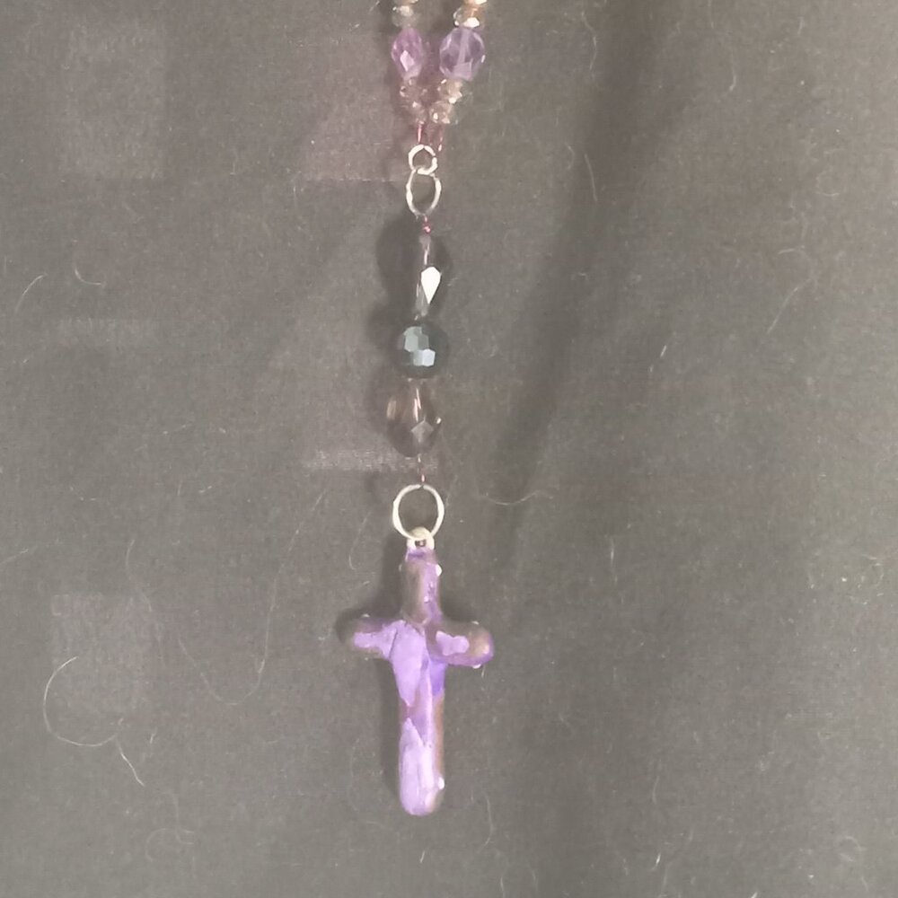Amethyst black onyx  925 silver rosary necklace